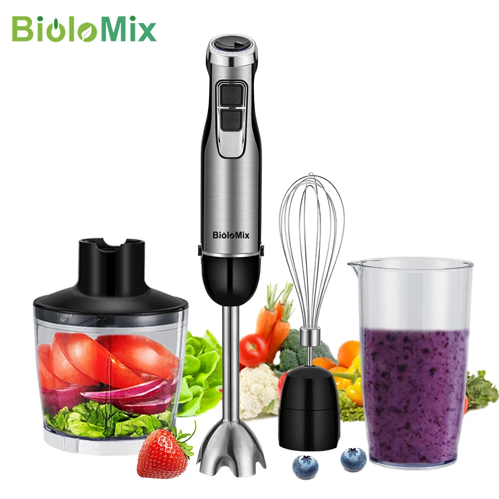 4-in-1 Immersion Hand Blender Set with Chopper, Whisk & 600ml Beaker – 6 Speed Stick Mixer