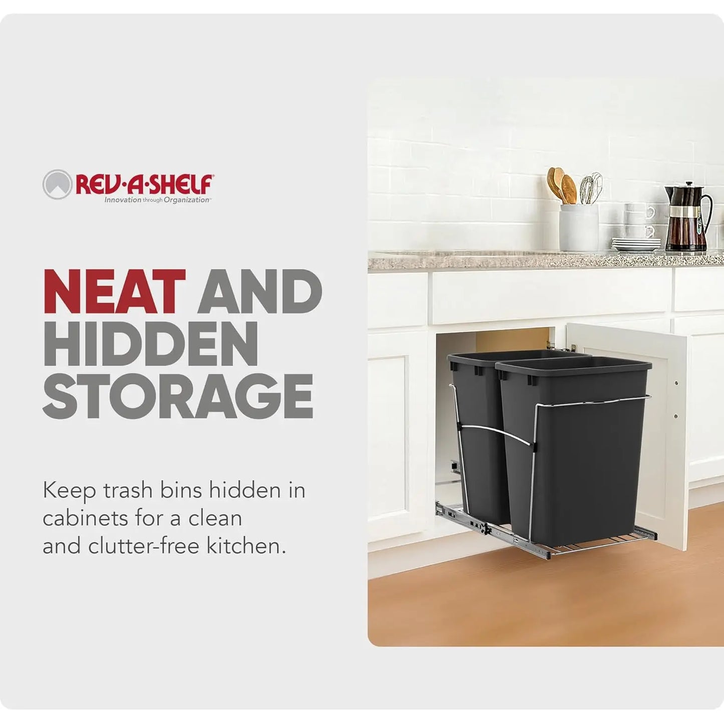Double Pull Out Trash Can for Kitchen Cabinet with Soft Close Slides – 35 Qt Dual Recycling Bin