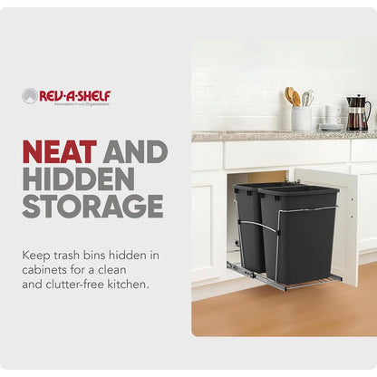 Double Pull Out Trash Can for Kitchen Cabinet with Soft Close Slides – 35 Qt Dual Recycling Bin