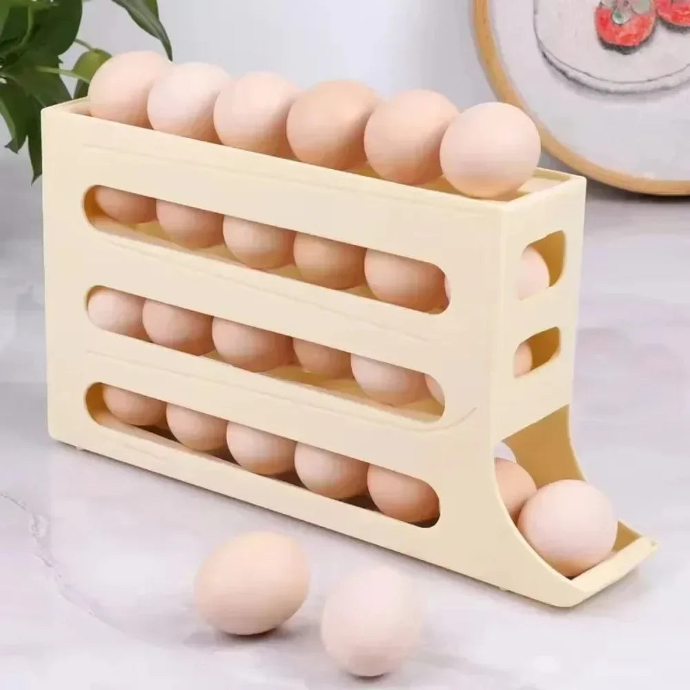 4 Layer Automatic Rolling Egg Dispenser for Refrigerator – Fridge Egg Storage Organizer Rack