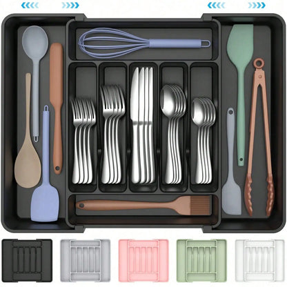 Extra Large Expandable Silverware Organizer Tray for Kitchen Drawer Tableware Storage