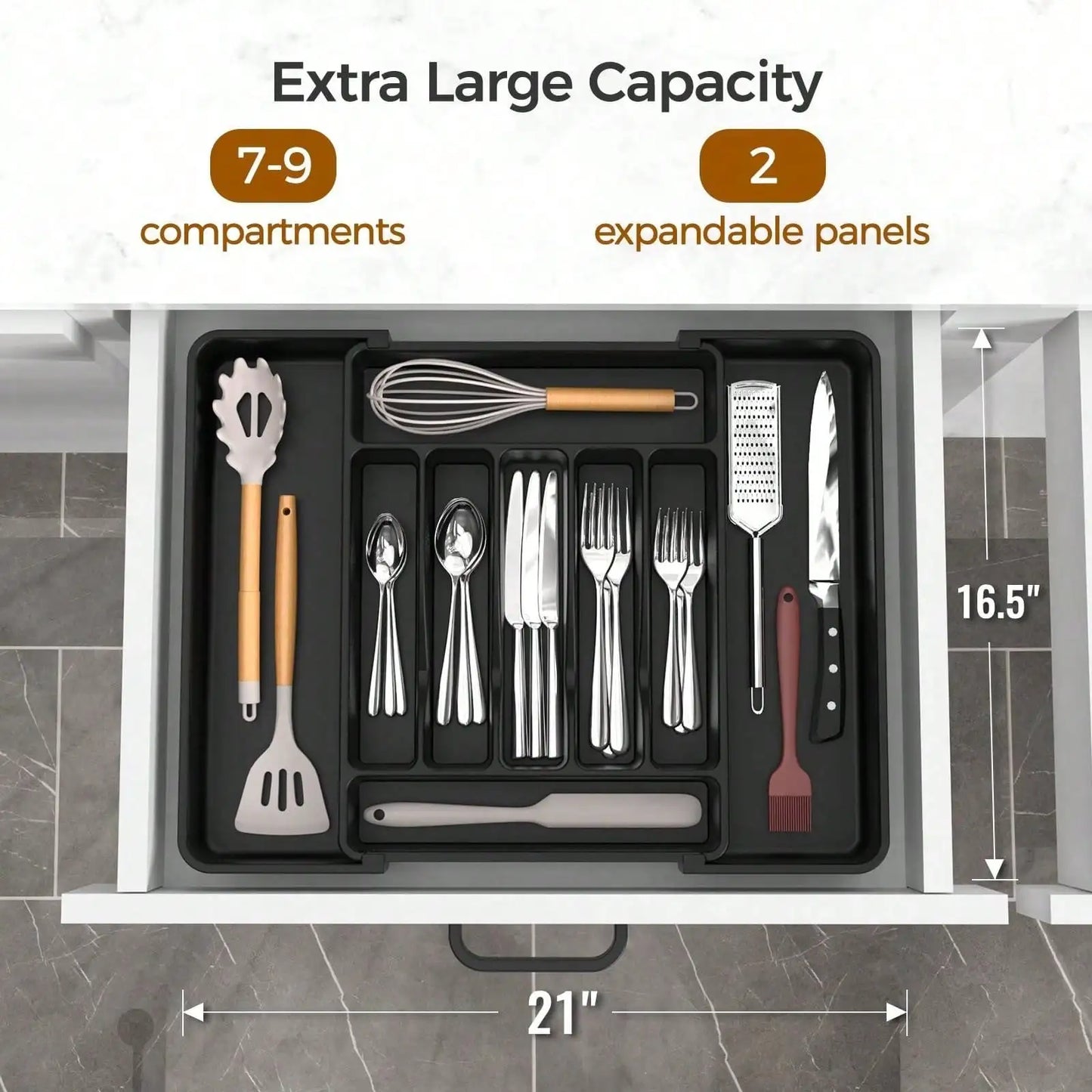 Extra Large Expandable Silverware Organizer Tray for Kitchen Drawer Tableware Storage