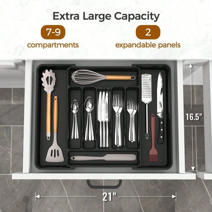 Extra Large Expandable Silverware Organizer Tray for Kitchen Drawer Tableware Storage