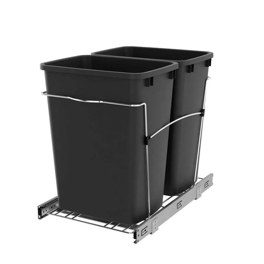Double Pull Out Trash Can for Kitchen Cabinet with Soft Close Slides – 35 Qt Dual Recycling Bin
