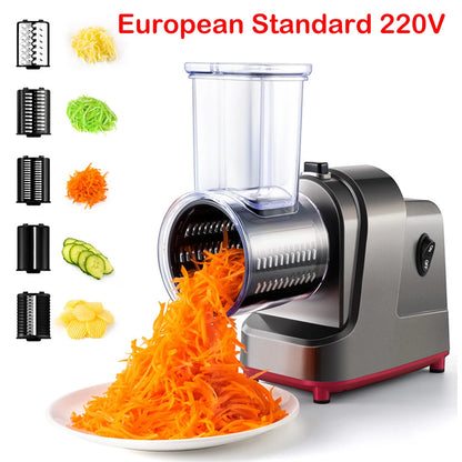 5-in-1 Electric Vegetable Slicer & Cheese Grater Machine – Automatic Salad Shooter with Stainless Steel Blades