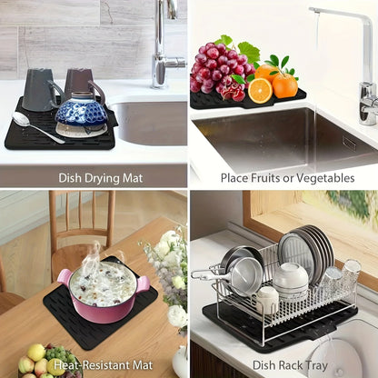 Silicone Kitchen Drain Mat with Built-In Drainage Design for Countertops & Sink Areas
