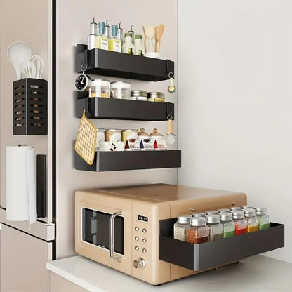 Magnetic Spice Rack Organizer for Refrigerator – 4 Pack Metal Kitchen Storage Shelves