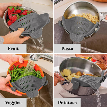 Silicone Clip On Pot Strainer for Pots & Pans – Heat Resistant Pasta and Vegetable Colander