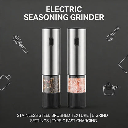 Rechargeable Electric Salt and Pepper Grinder with Adjustable Coarseness – Stainless Steel Spice Mill