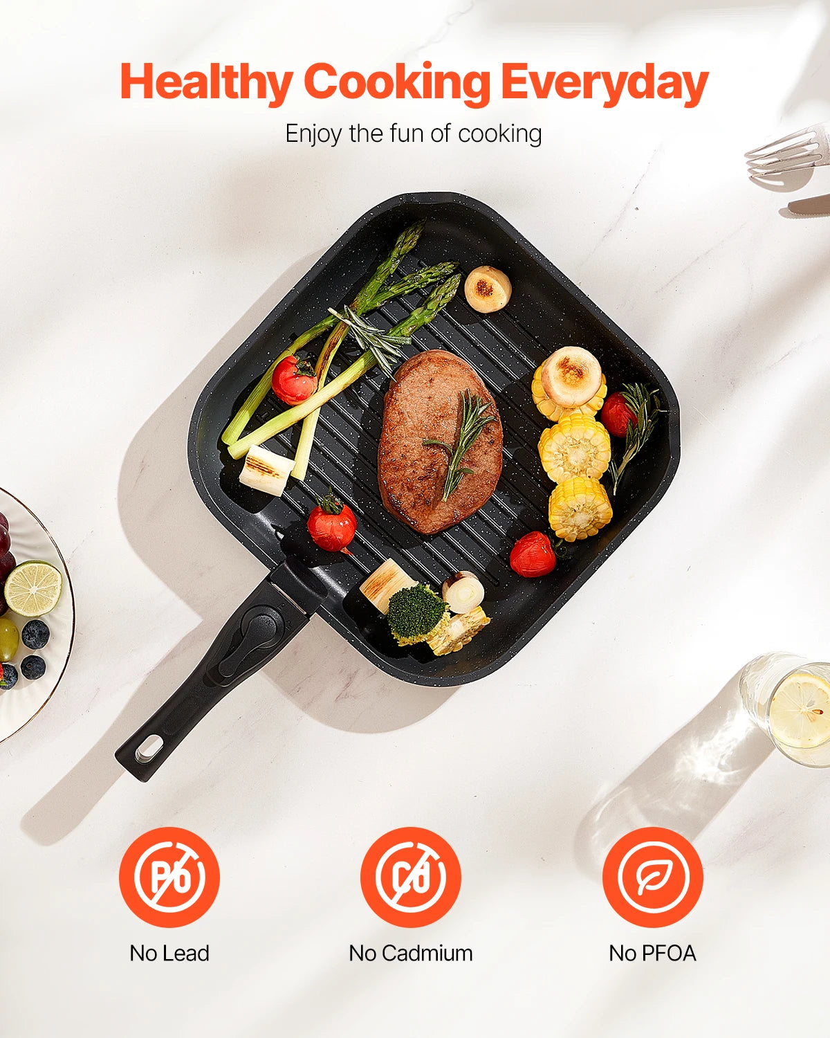 17 Piece Nonstick Granite Cookware Set with Detachable Handles, Induction Compatible Pots and Pans Set