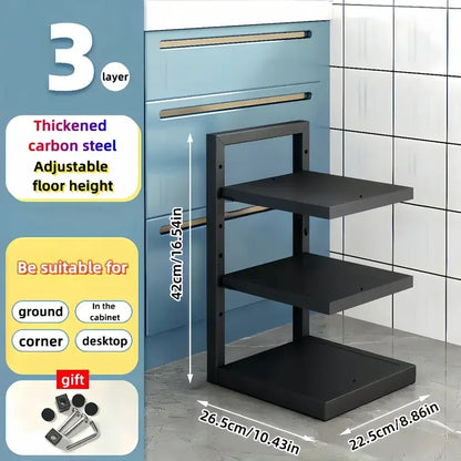 Adjustable Pot and Pan Organizer Rack for Kitchen Cabinets – Multi-Layer Carbon Steel Cookware Storage