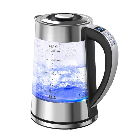1.8L Electric Glass Kettle with Temperature Control, LED Blue Light & Auto Shut-Off