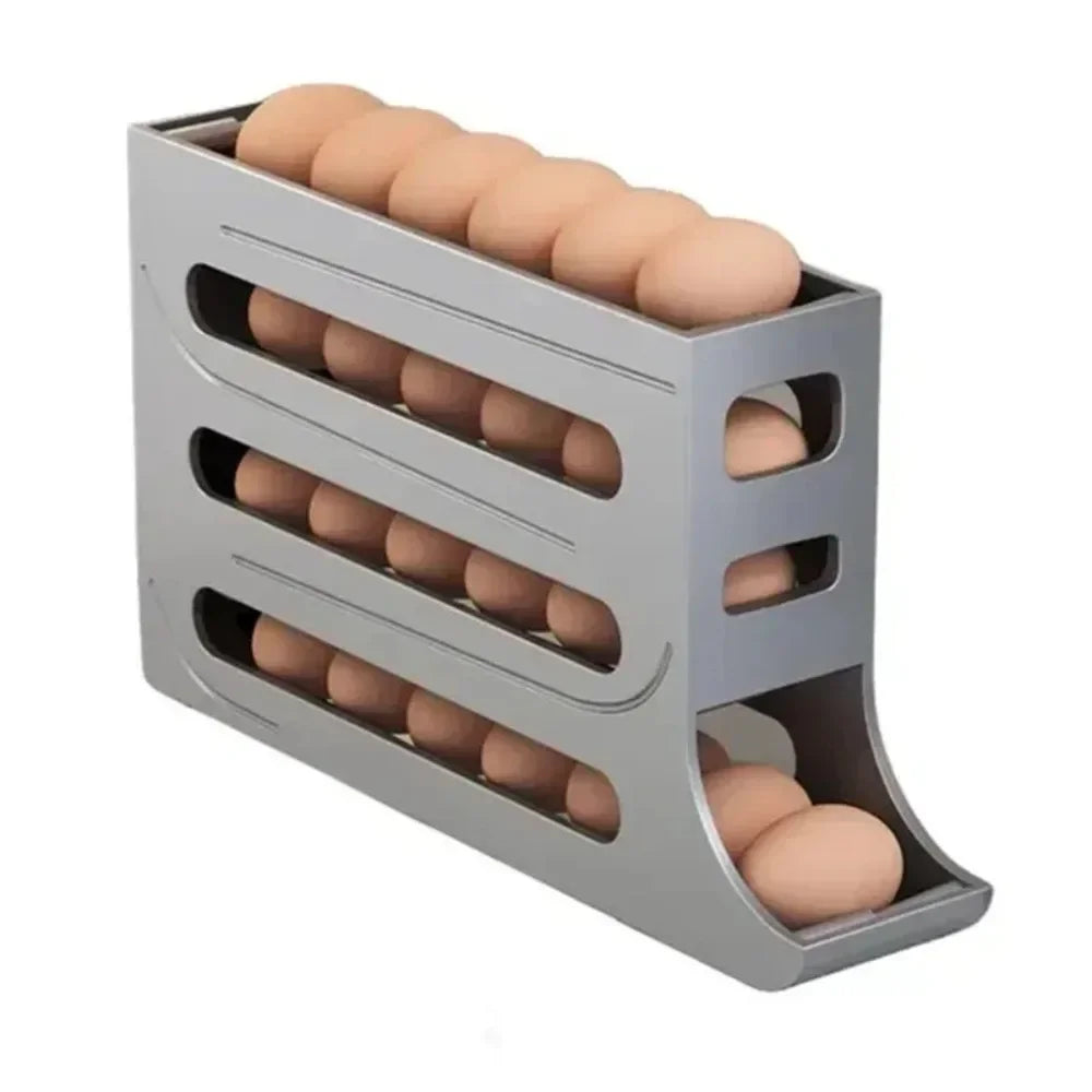 4 Layer Automatic Rolling Egg Dispenser for Refrigerator – Fridge Egg Storage Organizer Rack