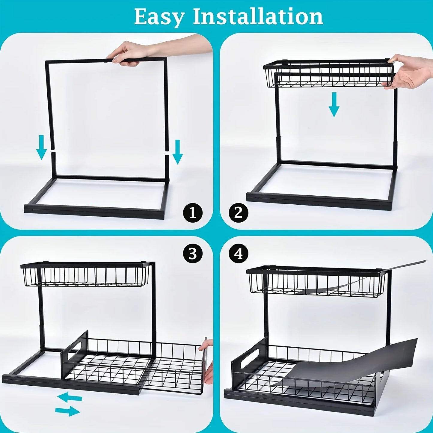 2 Tier Pull Out Under Sink Organizer with Sliding Cabinet Storage Shelves for Kitchen & Bathroom