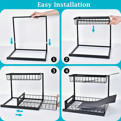 2 Tier Pull Out Under Sink Organizer with Sliding Cabinet Storage Shelves for Kitchen & Bathroom