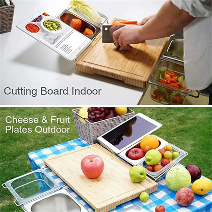 Expandable Bamboo Cutting Board Set with Storage Trays & Containers for Kitchen Food Prep