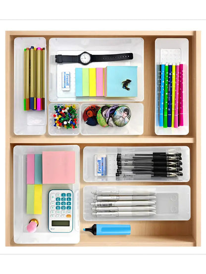 44 Piece Clear Drawer Organizer Set with Adjustable Storage Bins for Kitchen, Bathroom & Office