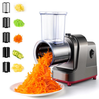 5-in-1 Electric Vegetable Slicer & Cheese Grater Machine – Automatic Salad Shooter with Stainless Steel Blades