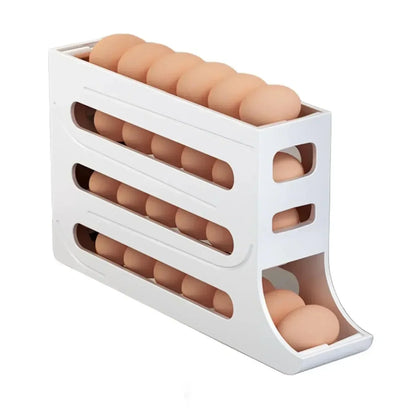 4 Layer Automatic Rolling Egg Dispenser for Refrigerator – Fridge Egg Storage Organizer Rack