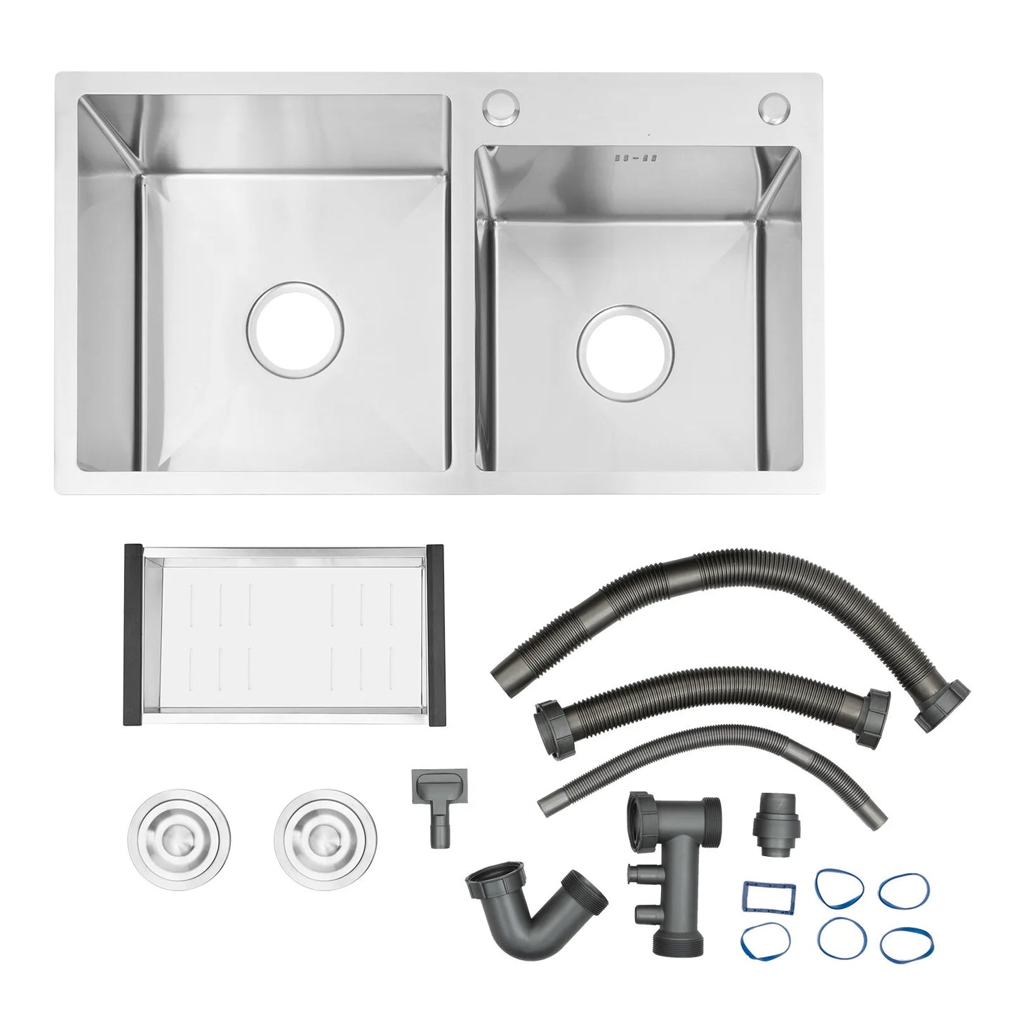 Stainless Steel Double Bowl Kitchen Sink – Drop In Top Mount Sink with Noise Reduction & Fast Drainage