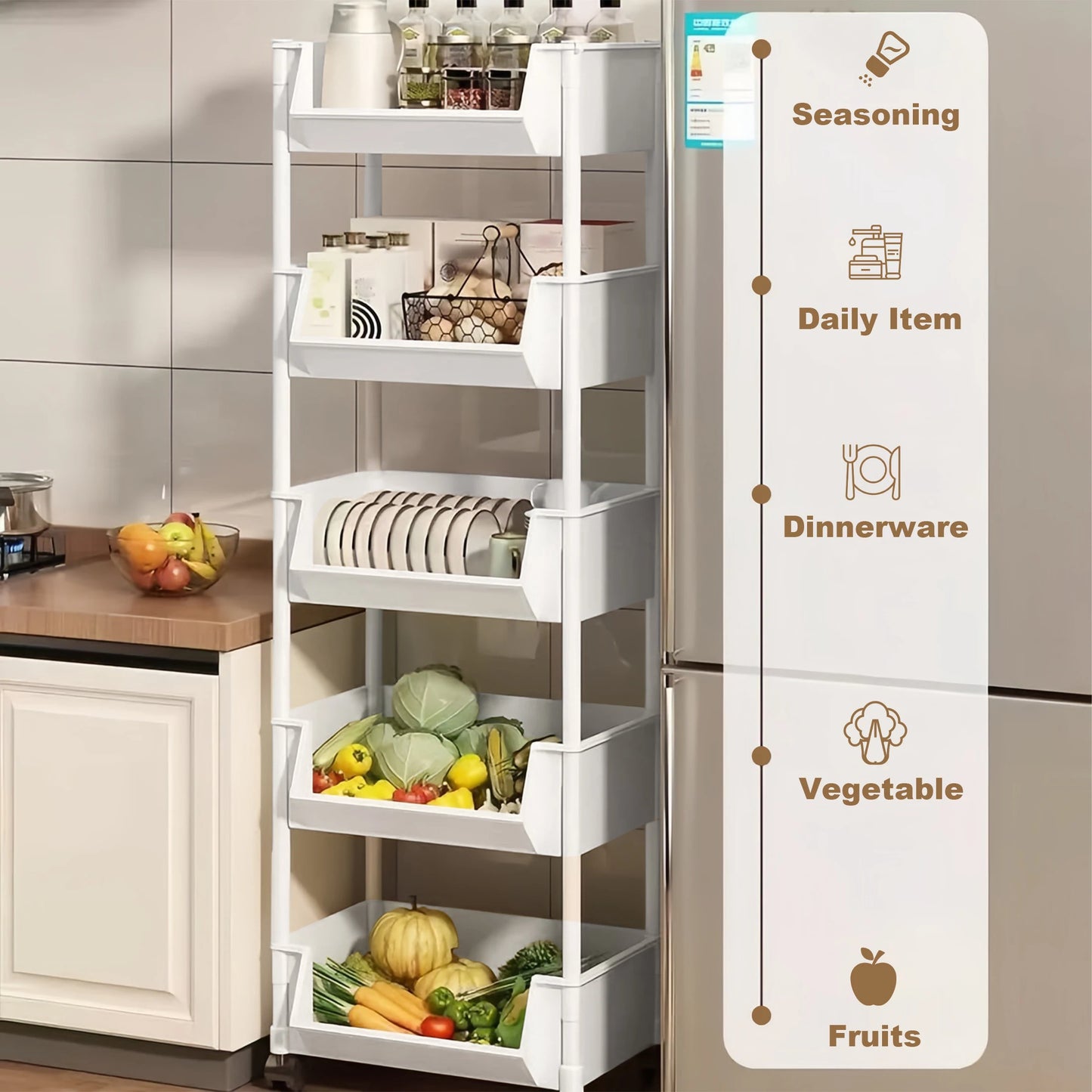Rolling Slim Storage Cart Organizer with Wheels – Narrow Kitchen Bathroom Storage Rack