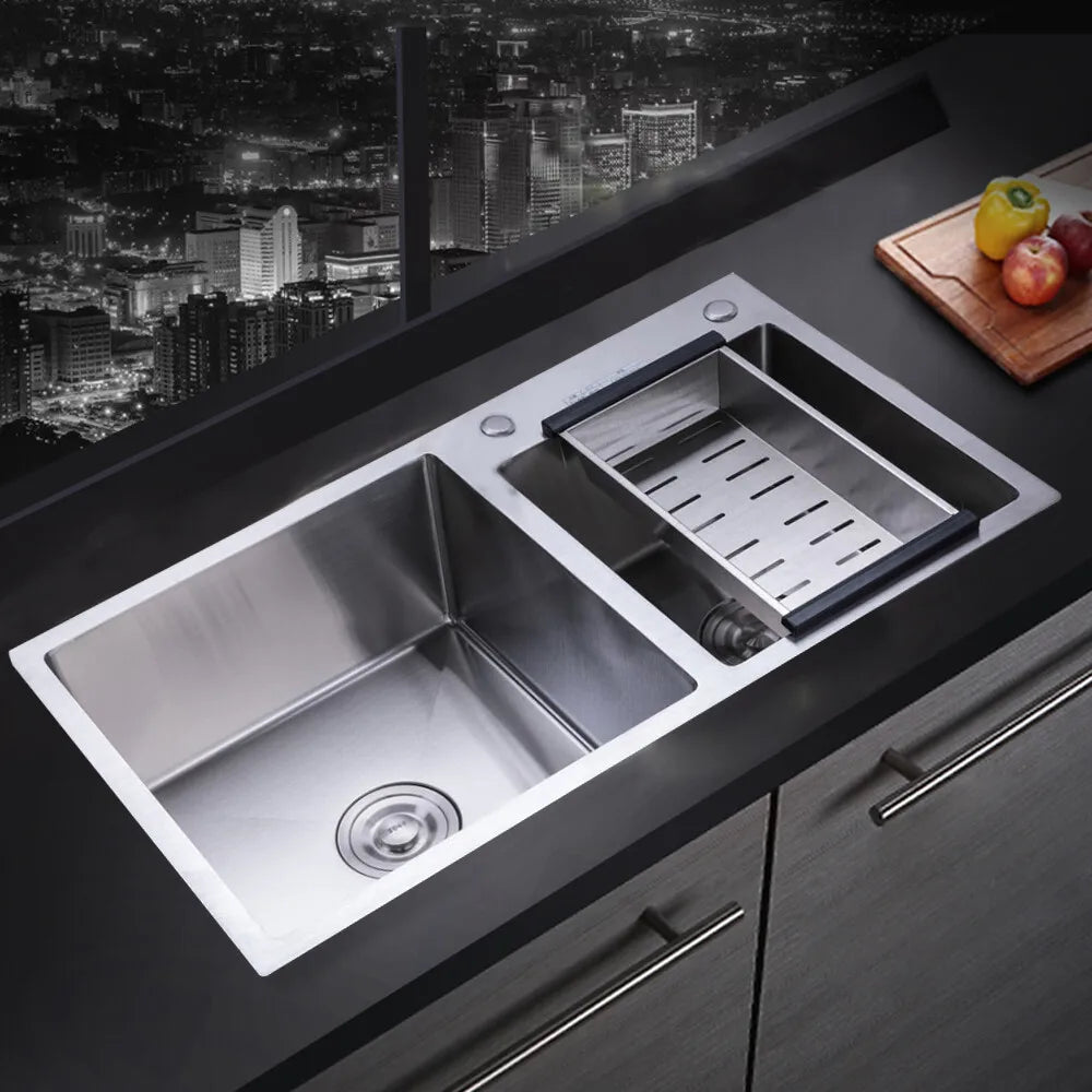 Stainless Steel Double Bowl Kitchen Sink – Drop In Top Mount Sink with Noise Reduction & Fast Drainage