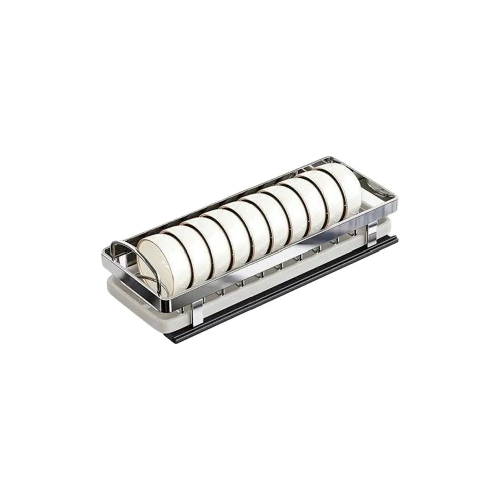 Pull Out Stainless Steel Dish Drying Rack with Drain Tray for Kitchen Cabinet Storage