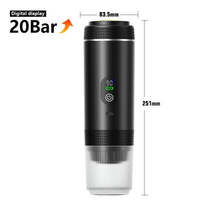 3-in-1 Portable Espresso Coffee Maker with Digital Display, Capsule & Ground Coffee Compatible, 20 Bar Pressure