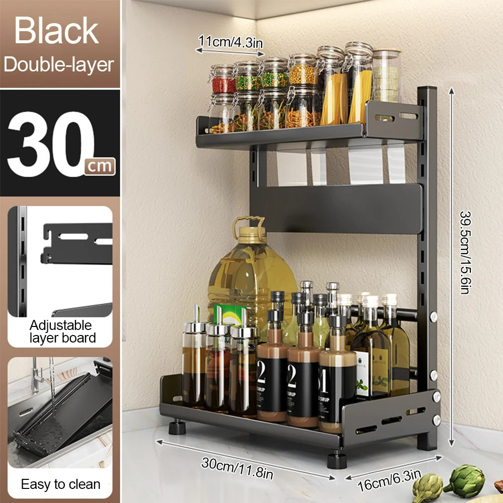 3 Tier Adjustable Spice Rack Organizer for Kitchen Countertop & Cabinet Storage