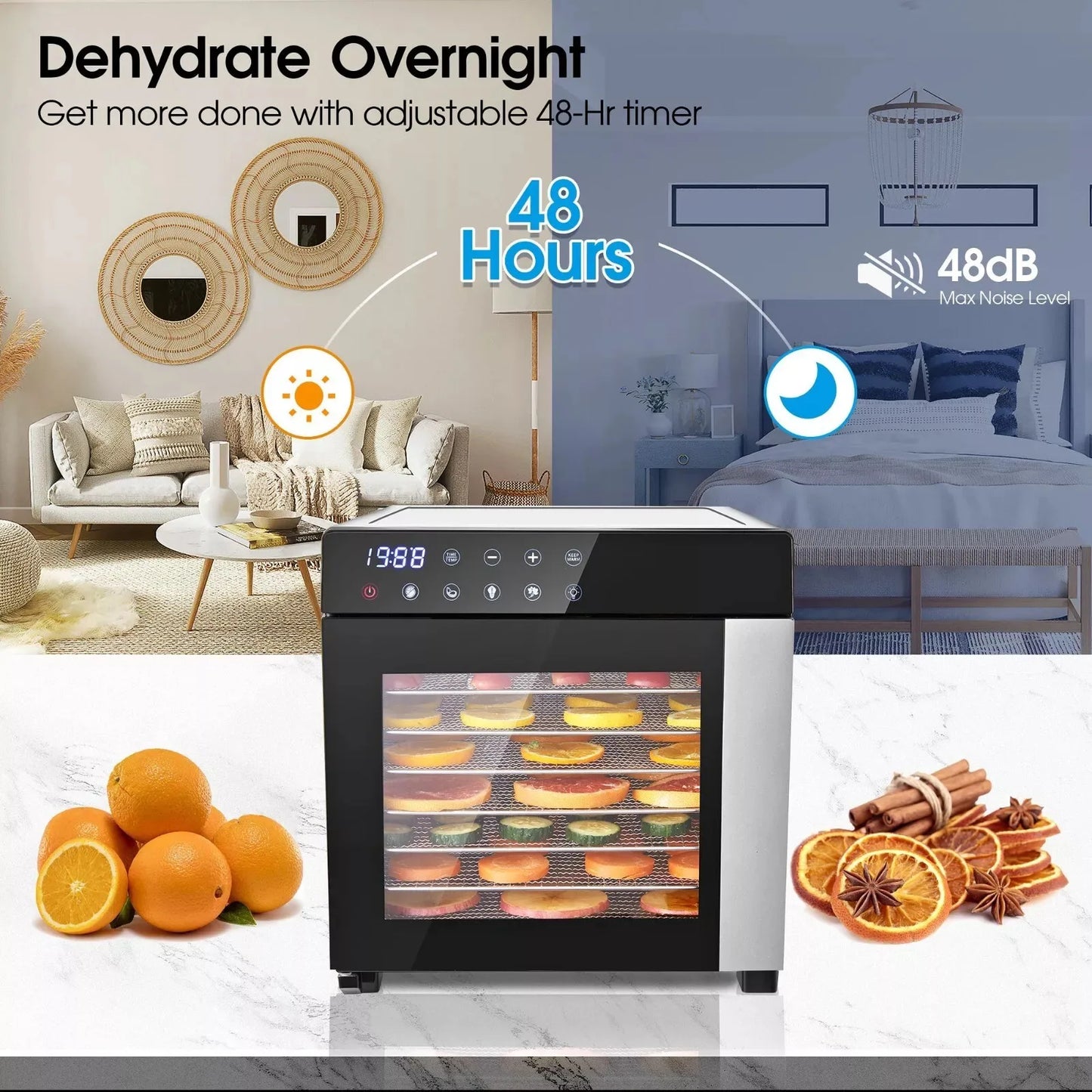 8 Tray Stainless Steel Food Dehydrator Machine with Digital Timer, Temperature Control & 4 Presets