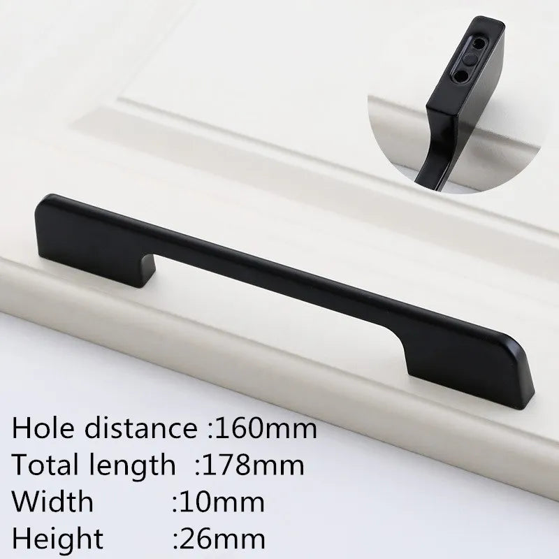 Modern Black Aluminum Cabinet Handles for Kitchen Cabinets, Drawers & Wardrobes