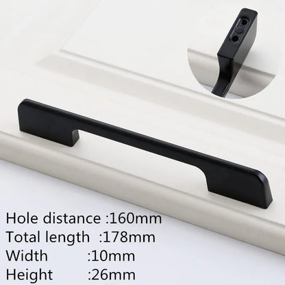 Modern Black Aluminum Cabinet Handles for Kitchen Cabinets, Drawers & Wardrobes