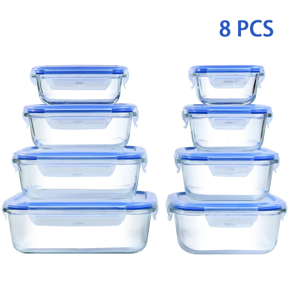 8 Piece Glass Food Storage Containers Set with Airtight Leakproof Lids – Microwave & Oven Safe