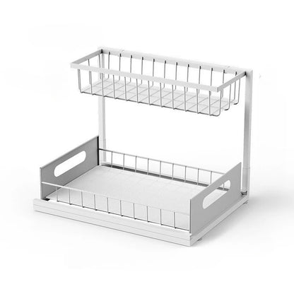 2 Tier Pull Out Under Sink Organizer with Sliding Cabinet Storage Shelves for Kitchen & Bathroom