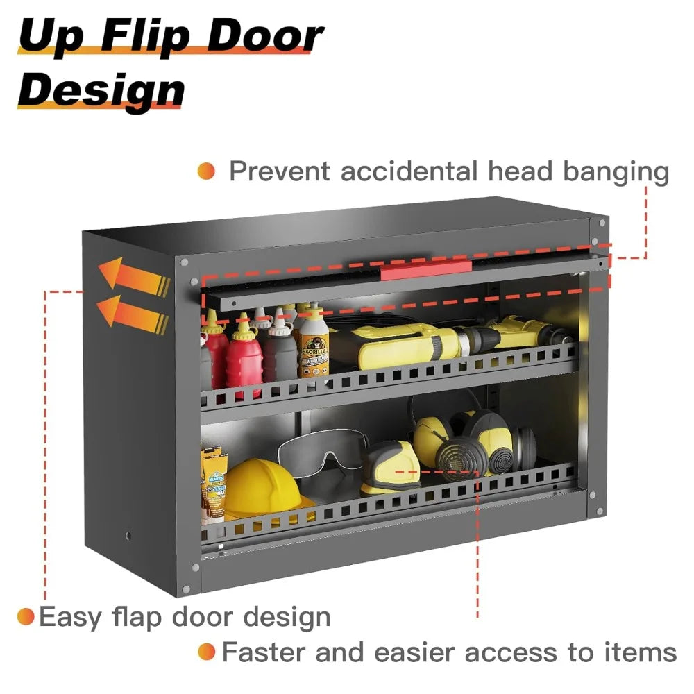 Wall Mounted Metal Garage Storage Cabinet with Adjustable Shelf & Up Flip Door