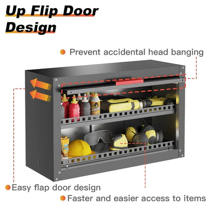 Wall Mounted Metal Garage Storage Cabinet with Adjustable Shelf & Up Flip Door