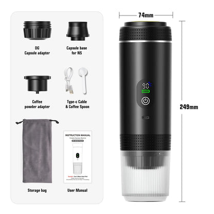 3-in-1 Portable Espresso Coffee Maker with Digital Display, Capsule & Ground Coffee Compatible, 20 Bar Pressure