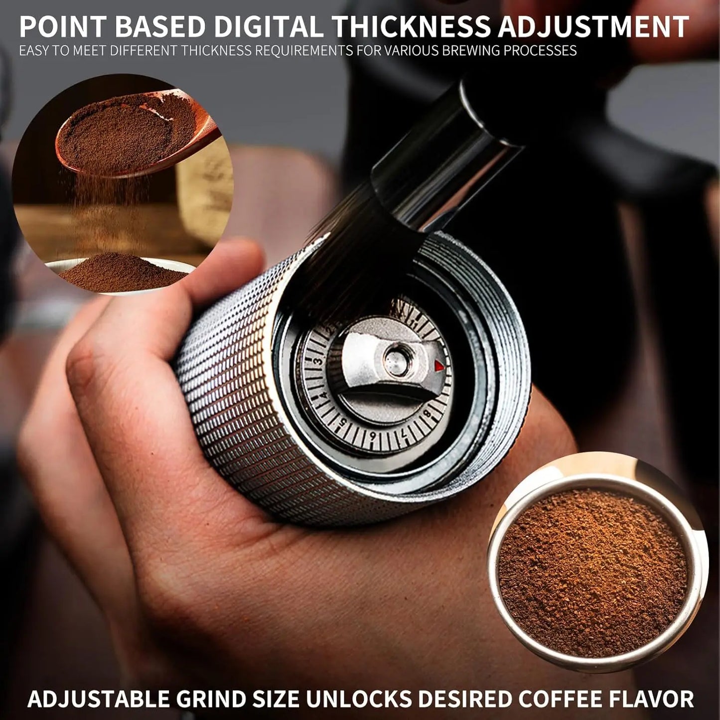 Manual Coffee Grinder with Stainless Steel Burrs & Adjustable Grind Settings for Espresso, Pour Over & French Press