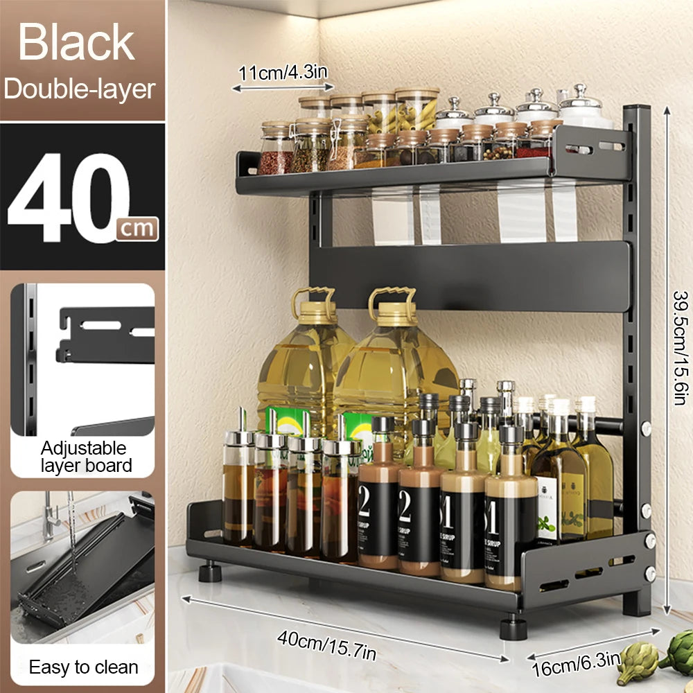 3 Tier Adjustable Spice Rack Organizer for Kitchen Countertop & Cabinet Storage
