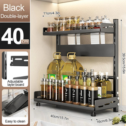 3 Tier Adjustable Spice Rack Organizer for Kitchen Countertop & Cabinet Storage
