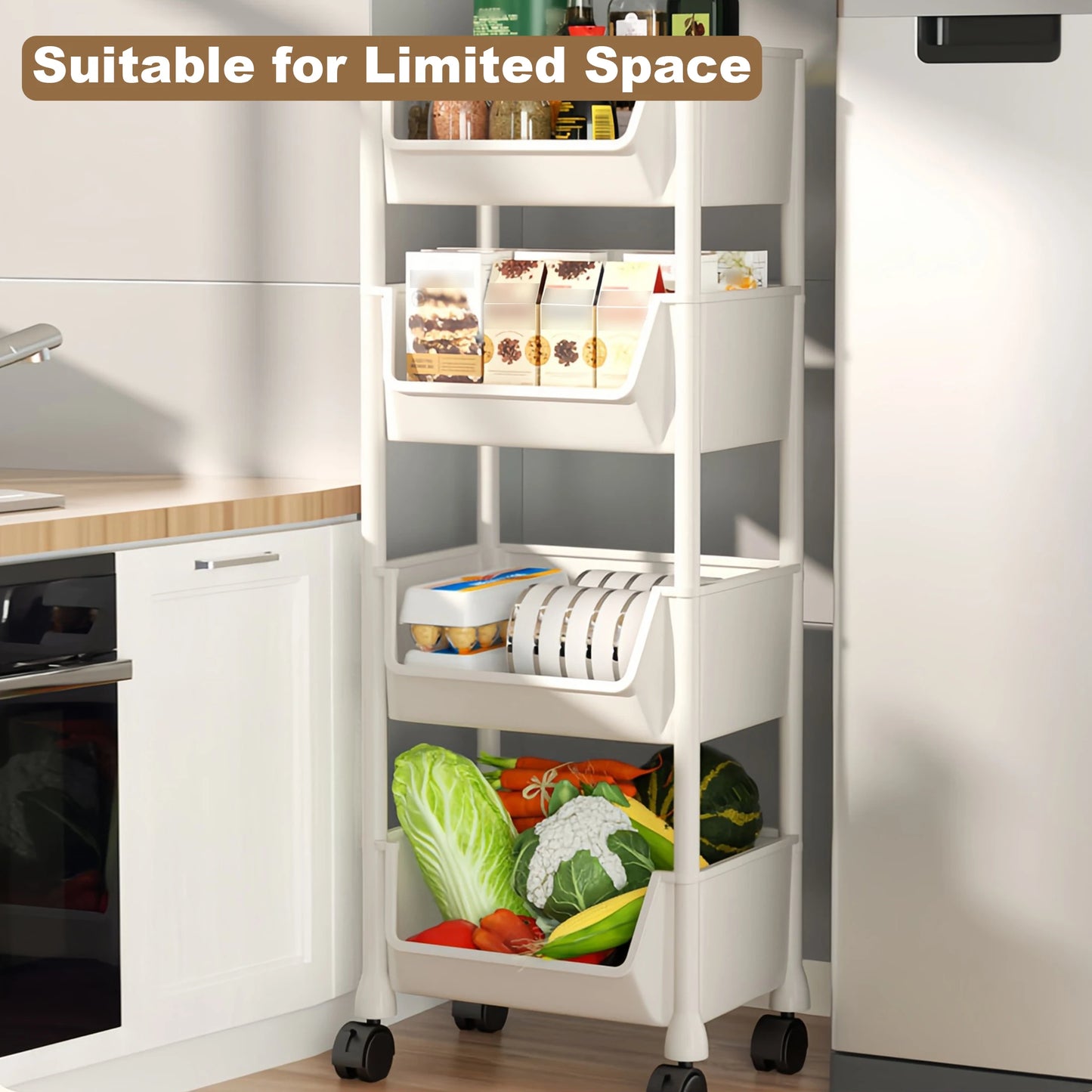 Rolling Slim Storage Cart Organizer with Wheels – Narrow Kitchen Bathroom Storage Rack