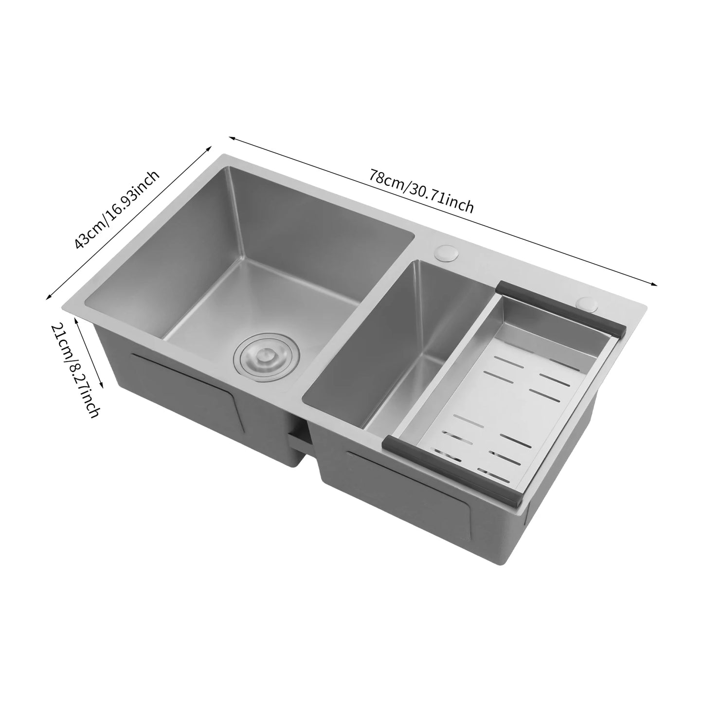 Drop In Stainless Steel Double Bowl Kitchen Sink with Drain Basket & Drainage Filters