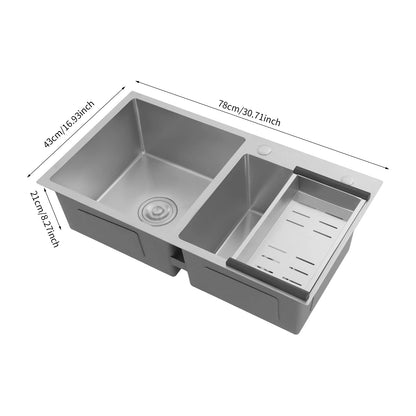 Drop In Stainless Steel Double Bowl Kitchen Sink with Drain Basket & Drainage Filters
