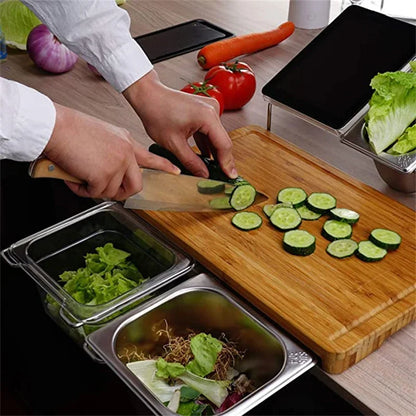 Expandable Bamboo Cutting Board Set with Storage Trays & Containers for Kitchen Food Prep
