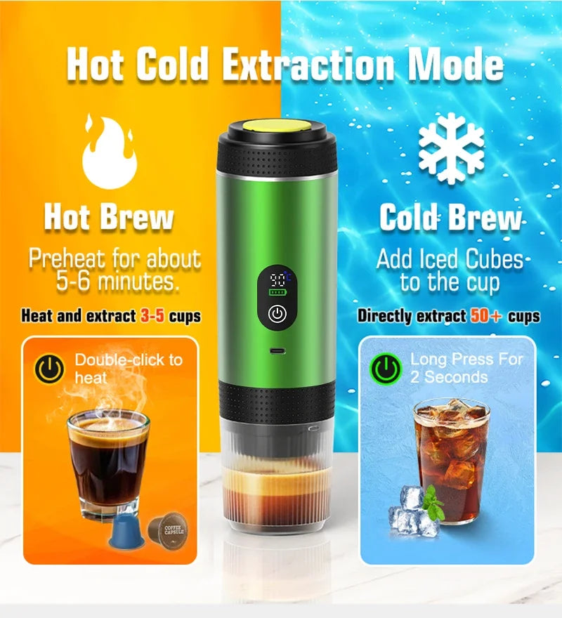 3-in-1 Portable Espresso Coffee Maker with Digital Display, Capsule & Ground Coffee Compatible, 20 Bar Pressure