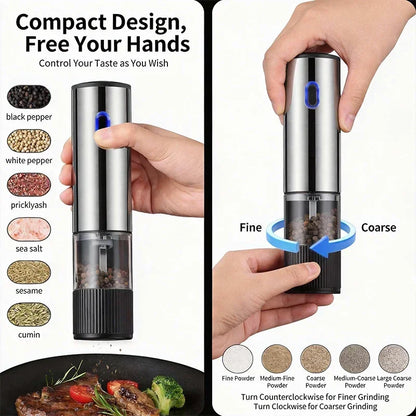 Rechargeable Electric Salt and Pepper Grinder with Adjustable Coarseness – Stainless Steel Spice Mill