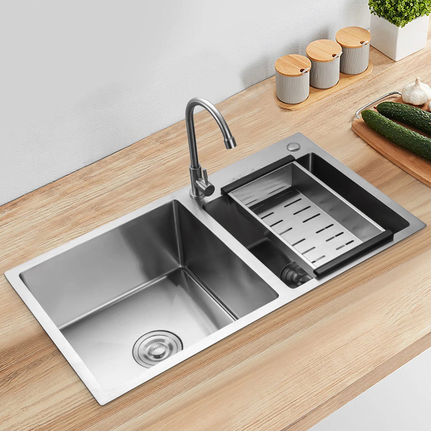 Stainless Steel Double Bowl Kitchen Sink – Drop In Top Mount Sink with Noise Reduction & Fast Drainage