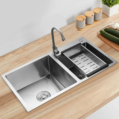 Stainless Steel Double Bowl Kitchen Sink – Drop In Top Mount Sink with Noise Reduction & Fast Drainage