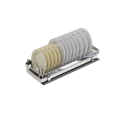 Pull Out Stainless Steel Dish Drying Rack with Drain Tray for Kitchen Cabinet Storage