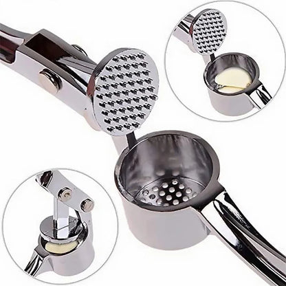 Stainless Steel Garlic Press & Nut Cracker – Heavy Duty Garlic Mincer Tool